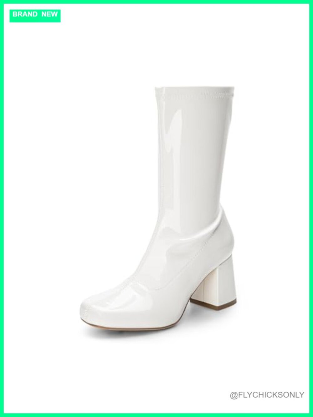 Mid-Calf Block Heel Boots Faux Leather Square Toe Zip-Up